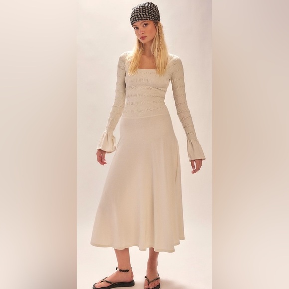 Free People Dresses & Skirts - Free People Cream Kiera Midi Dress Long Sleeve